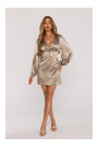 M888 Satin puff sleeve mini dress - gold