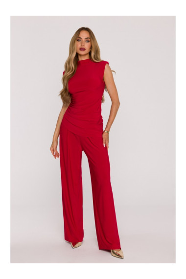 M890 Co-ord set with ruched top and wide leg trousers - red