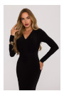 M891 Ruched dress with a sash - black