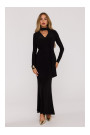 M891 Ruched dress with a sash - black
