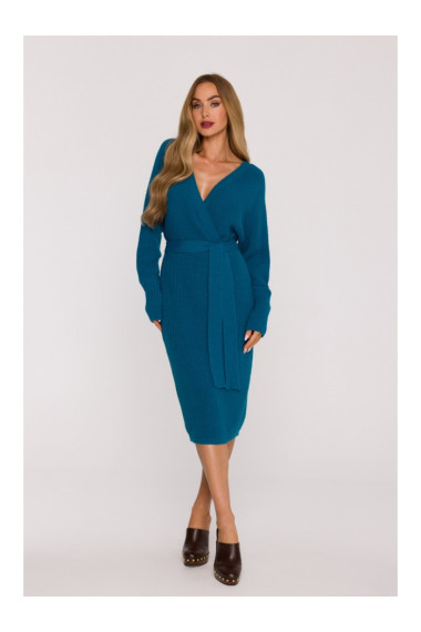 M810 Sweater dress with V-neck - ocean blue