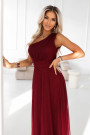  656-1 Long, shiny, one-shoulder evening dress - burgundy 