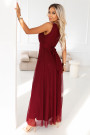  656-1 Long, shiny, one-shoulder evening dress - burgundy 