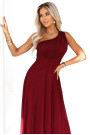  656-1 Long, shiny, one-shoulder evening dress - burgundy 