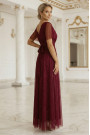  635-5 MELANIA long, shiny dress with a neckline and short sleeves - burgundy 