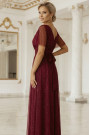  635-5 MELANIA long, shiny dress with a neckline and short sleeves - burgundy 