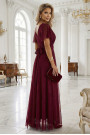  635-5 MELANIA long, shiny dress with a neckline and short sleeves - burgundy 