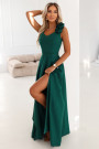  643-1 Elegant evening maxi dress with a slit and roses - bottle green 