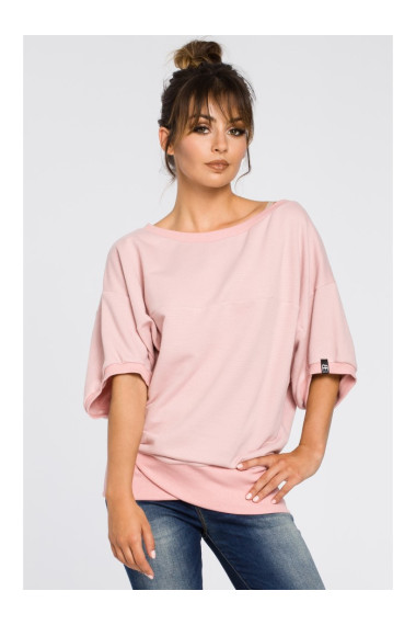B048 Oversized blouse with a wrap detail - powder