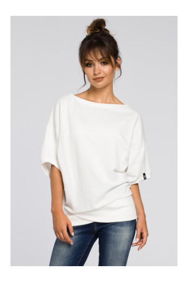B048 Oversized blouse with a wrap detail - ecru