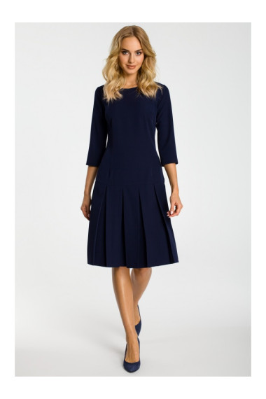 M336 Drop waist dress with pleats - navy blue