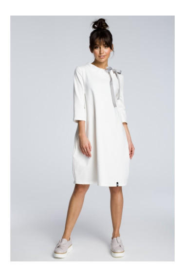 B070 Oversized dress with a tie tape detail - ecru