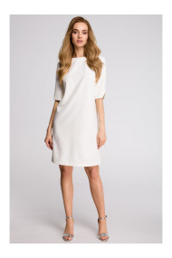 S113 Minimalist dress with back v-neck - ecru