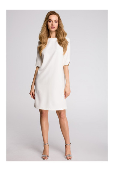 S113 Minimalist dress with back v-neck - ecru