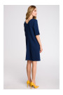 S113 Minimalist dress with back v-neck - navy blue