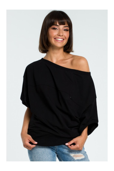 B079 Oversized blouse with a wrap detail - black