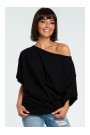 B079 Oversized blouse with a wrap detail - black