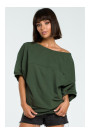B079 Oversized blouse with a wrap detail - military green