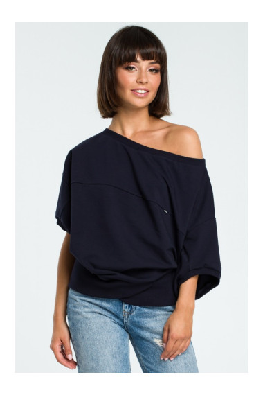 B079 Oversized blouse with a wrap detail - navy blue