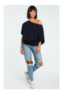 B079 Oversized blouse with a wrap detail - navy blue