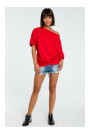 B079 Oversized blouse with a wrap detail - red