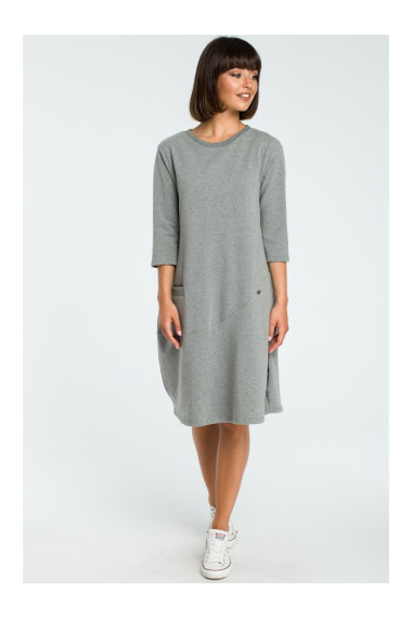 B083 Oversized dress with a front pocket - grey