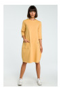 B083 Oversized dress with a front pocket - yellow