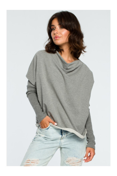 B094 Oversized top with a back V-neck - grey