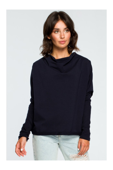 B094 Oversized top with a back V-neck - navy blue