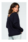 B094 Oversized top with a back V-neck - navy blue