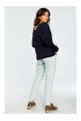 B094 Oversized top with a back V-neck - navy blue