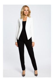 M031 Long sleeve collarless asymmetric open front jacket - ecru