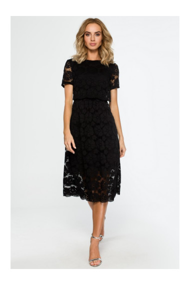 M405 Lace crop top midi dress - black