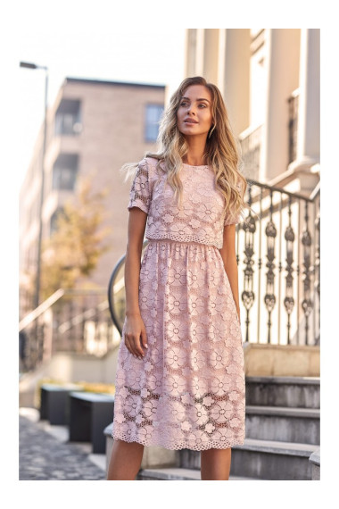 M405 Lace crop top midi dress - pink