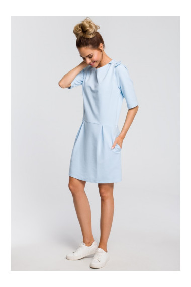 M422 Drop waist dress with a bow - light blue