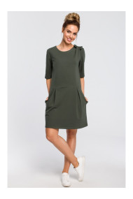 M422 Drop waist dress with a bow - military green