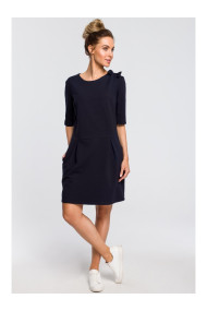 M422 Drop waist dress with a bow - navy blue