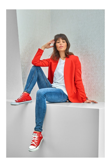 B102 Cotton-blend open blazer - red