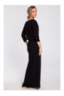 M435 Maksi kokvilnas kleita ar kaklasaiti - melna