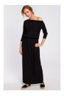 M435 Maksi kokvilnas kleita ar kaklasaiti - melna