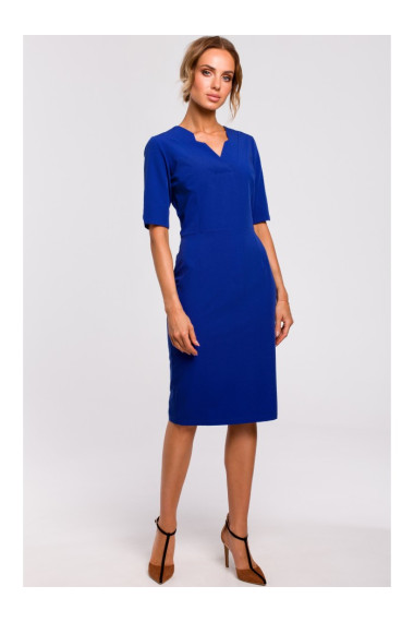 M455 Kleita ar V veida apkakli - karaliski zila