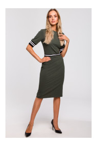 M461 Militāri zaļa svītraina svītraina svītraina kleita ar svītrainu apdari - militāri zaļa