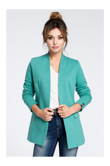 B030 Trikotāžas žakete bez apkakles ar atvērtu priekšējo daļu - zaļš