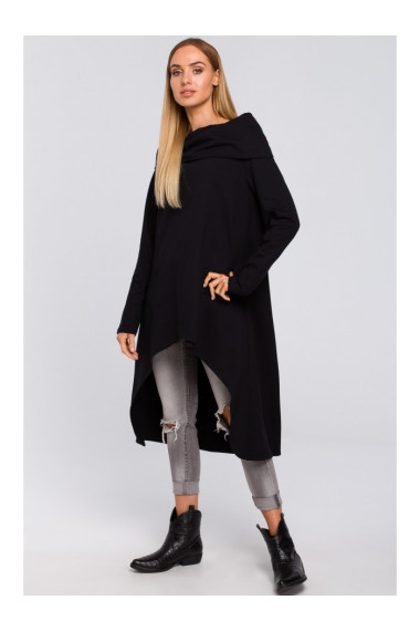 M477 Asimetriska tunika ar platu apkakli - melna