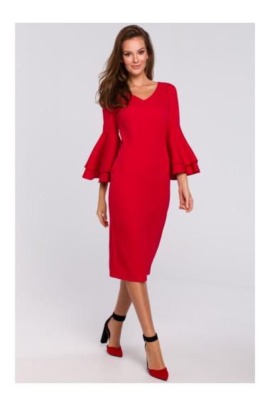 K002 Svīteru kleita ar saritinātām piedurknēm - sarkana