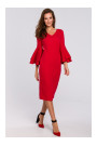 K002 Svīteru kleita ar saritinātām piedurknēm - sarkana