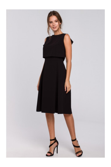 K005 Fit & flare dress with open back - black