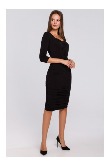 K006 Knit dress with ruched detailing - black
