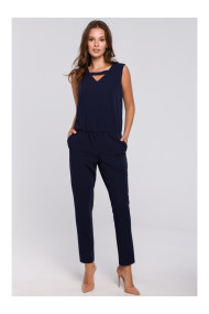 K009 One-piece jumpsuit with v-neck - navy blue