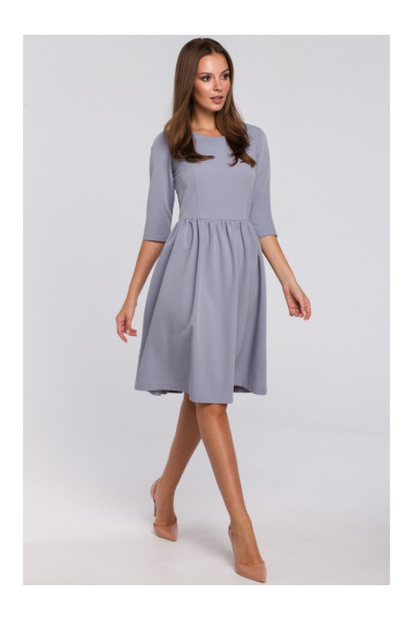 K010 Fit & flare dress with gathered waistline - dove grey
